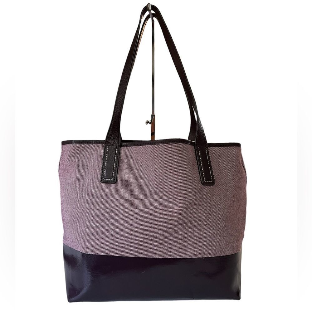 Kate Spade Ash Street Logo Triple Compartment Tote GUC Cotton Twill Leather Trim - Picture 3 of 14